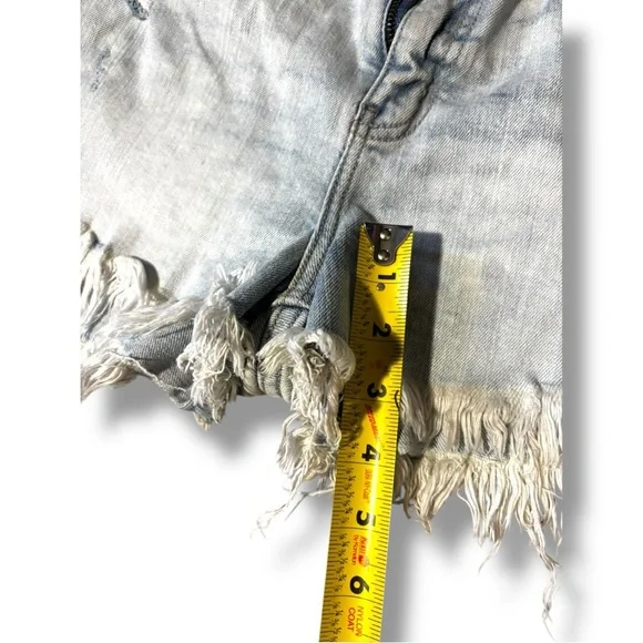 Eunina Light Blue Distressed Frayed Hem Micro Mini Jean Shorts - Picture 9 of 11